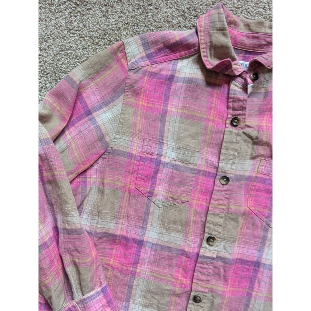 NWOT Pendleton Womens XL Long Sleeve Plaid Shirt 100% Linen Pink Button Up - Picture 2 of 9